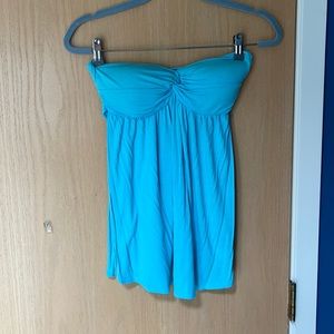 Blue strapless top